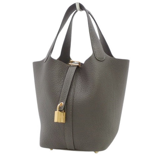 Picotin Lock PM, Toron Clemence leather, Graphite color, Gold hardware, U stamp.