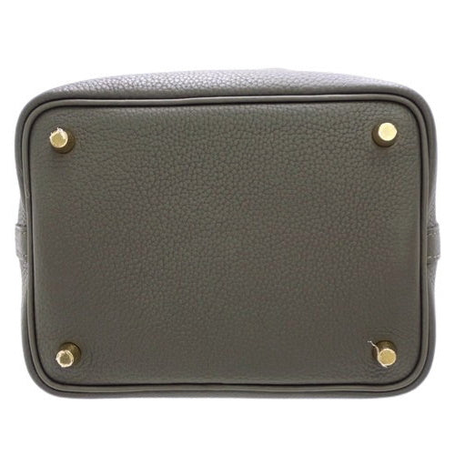 Picotin Lock PM, Toron Clemence leather, Graphite color, Gold hardware, U stamp.