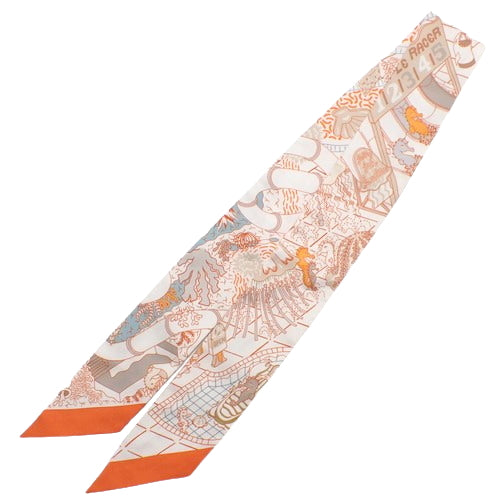 SPLASH PARK Twilly, Apparel, Fashion Accessories, Bag Accessories, Silk, Blanc/Orange/Vert de Gris