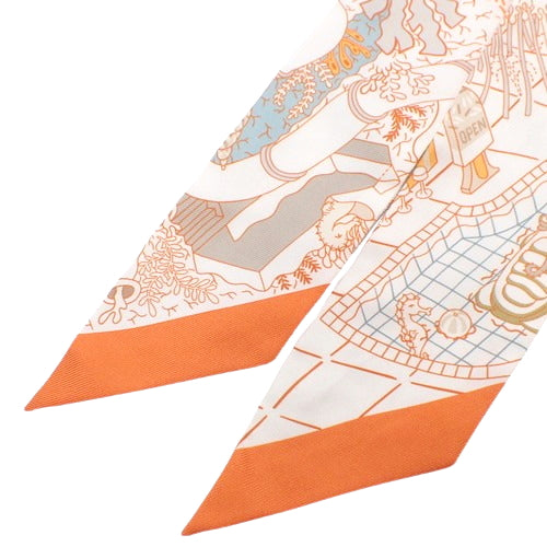 SPLASH PARK Twilly, Apparel, Fashion Accessories, Bag Accessories, Silk, Blanc/Orange/Vert de Gris