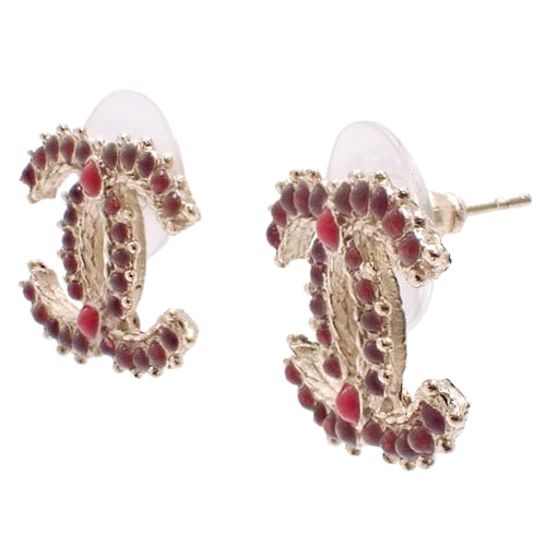 Cocomark earrings, metal (GP), accessories, jewelry, red stone