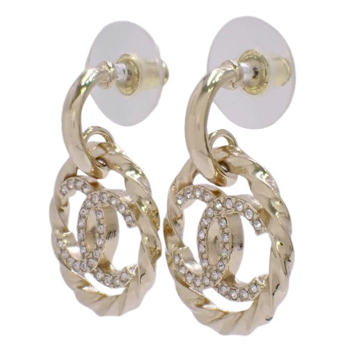 COCO MARK Hoop Earrings, Metal (GP), Rhinestone, Accessories, Jewelry, Round, Circle Logo