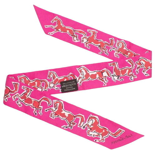 Chevaux En Liberte (Horses in Freedom) Twilly, Apparel, Fashion Accessories, Bag Accessories, Silk, Rose Indian Rouge