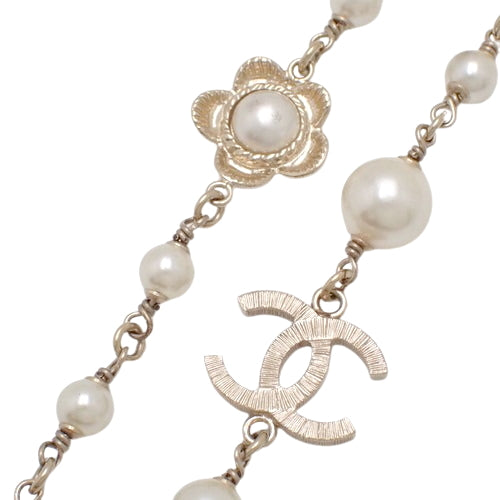 Coco Mark Pearl Long Necklace Metal (GP) Faux Pearl Accessory Jewelry Flower