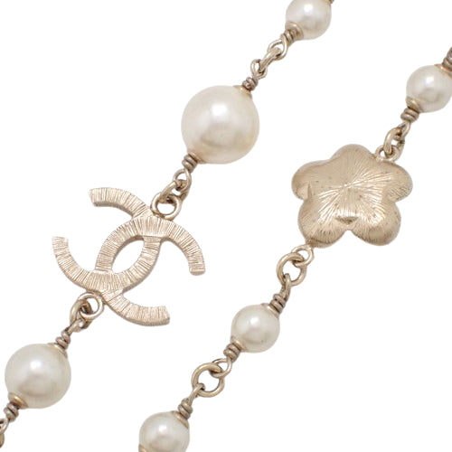 Coco Mark Pearl Long Necklace Metal (GP) Faux Pearl Accessory Jewelry Flower