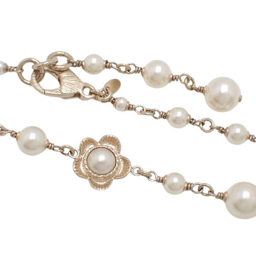 Coco Mark Pearl Long Necklace Metal (GP) Faux Pearl Accessory Jewelry Flower