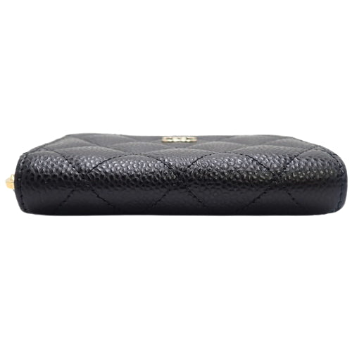 Matelasse Classic Zip Coin Purse, Caviar Skin, Black, AP0216. Wallet, Round Zipper, Mini Wallet, CC Mark, Card Case.