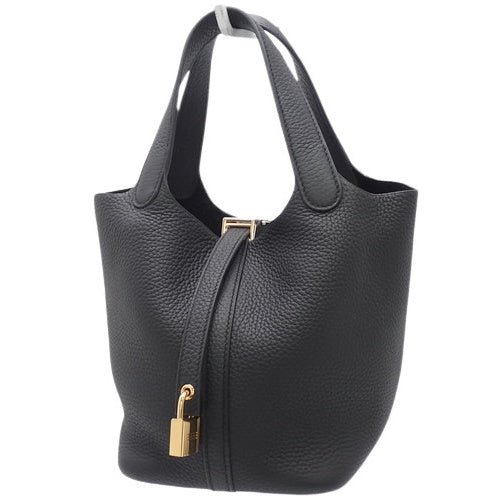 Picotin Lock PM, Toron Clemence leather, black, gold hardware, D stamp.