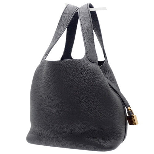 Picotin Lock PM, Toron Clemence leather, black, gold hardware, D stamp.