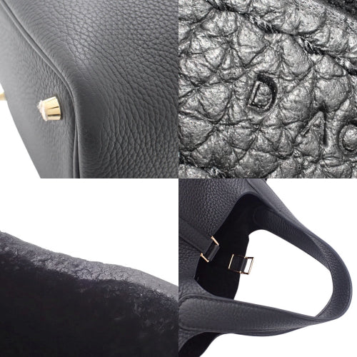 Picotin Lock PM, Toron Clemence leather, black, gold hardware, D stamp.