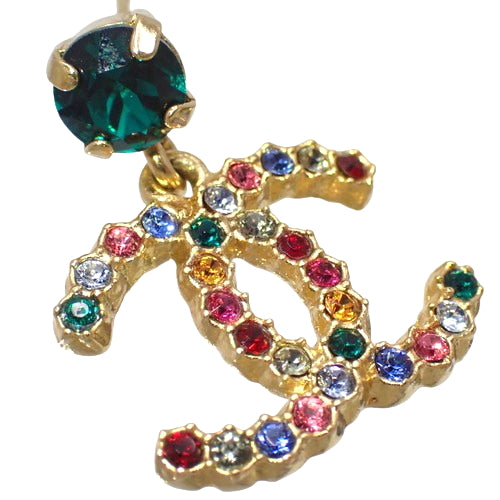 Coco Mark Multi-Color Stone Earrings, Metal (GP), Rhinestone, Accessory, Jewelry, Dangle