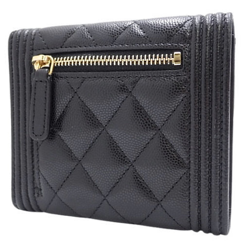 Boy Chanel Tri-Fold Wallet, Caviar Skin, Black, Coco Mark, 3-Fold Wallet