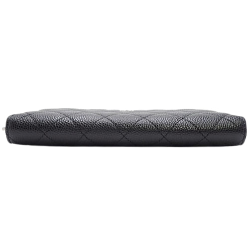 Matelasse Coco Mark Round-Zip Long Wallet, Caviar Skin, Black, A50097. (Long Wallet, Round Zip, Accessory)
