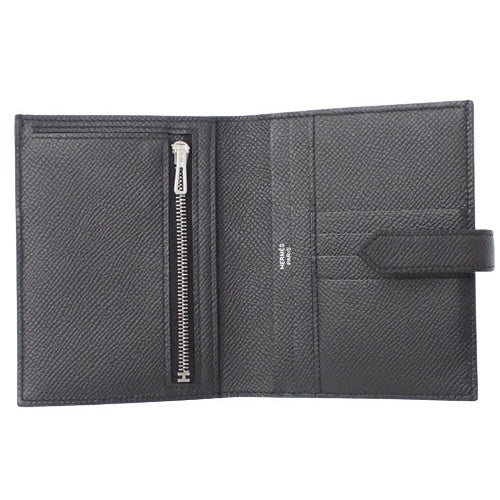 Be'an Compact, Epsom calfskin, palladium hardware, black;  silver hardware, Y-stamp.