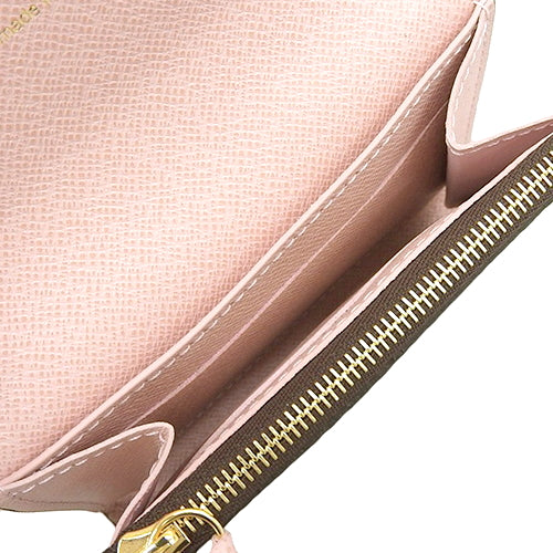 Damier Ebene Porte Monnaie Rosalie Compact Wallet with Card Case in Damier Canvas with Rose Ballerine Pattern N64423