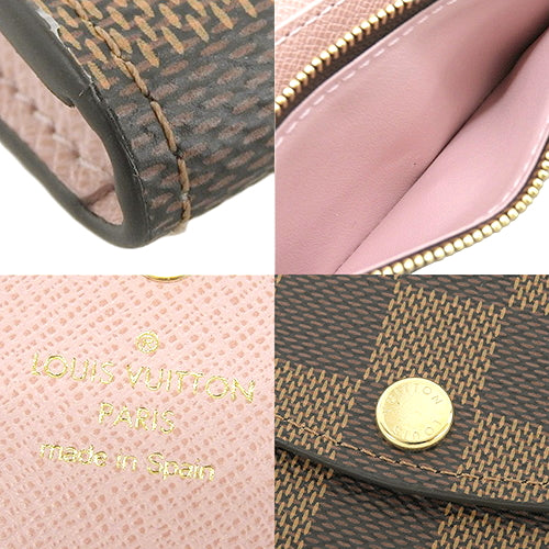 Damier Ebene Porte Monnaie Rosalie Compact Wallet with Card Case in Damier Canvas with Rose Ballerine Pattern N64423