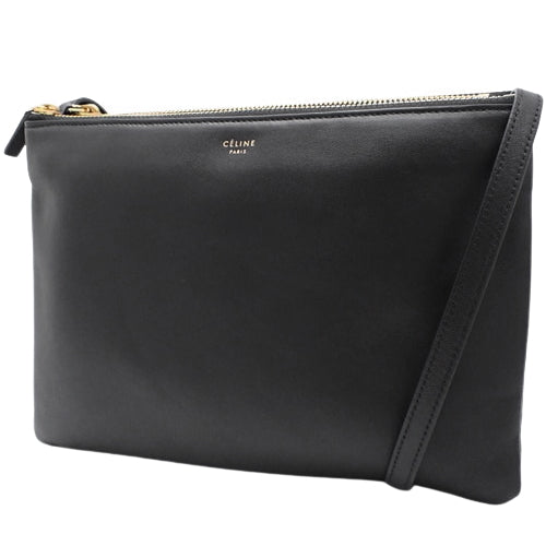 Trio Large Leather Pouch, Black, Old Logo, Shoulder Bag, Crossbody Bag