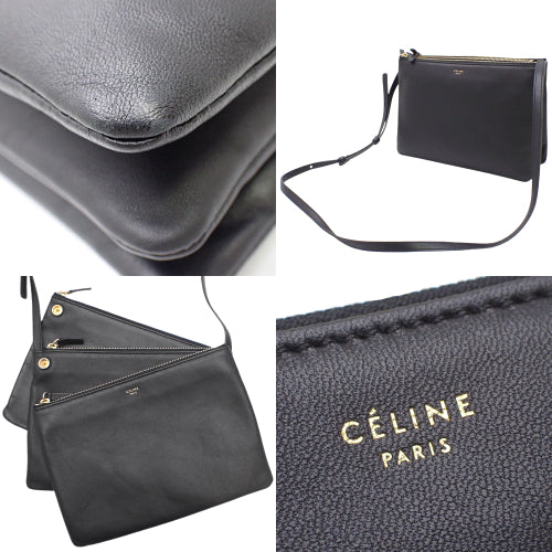 Trio Large Leather Pouch, Black, Old Logo, Shoulder Bag, Crossbody Bag