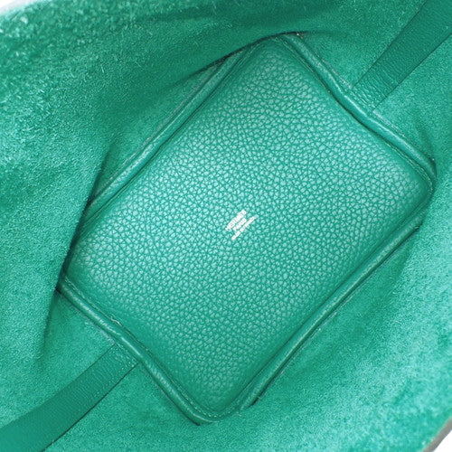 Picotin Lock PM, Torayonne Clemence leather, palladium hardware, Vert Veronese (green), silver hardware, Y hallmark.