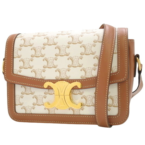 Teen Triomphe Bag, Triomphe Canvas, Calfskin, White, Brown, 188882BZ4.01BC (Currently in production as of November 2023), Shoulder Bag, Crossbody Bag