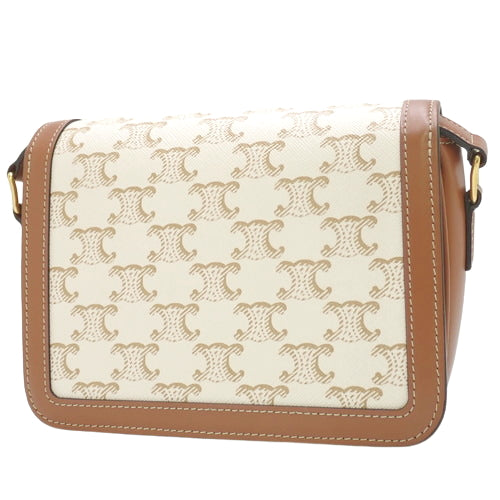 Teen Triomphe Bag, Triomphe Canvas, Calfskin, White, Brown, 188882BZ4.01BC (Currently in production as of November 2023), Shoulder Bag, Crossbody Bag
