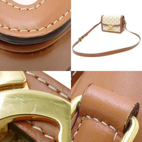Teen Triomphe Bag, Triomphe Canvas, Calfskin, White, Brown, 188882BZ4.01BC (Currently in production as of November 2023), Shoulder Bag, Crossbody Bag
