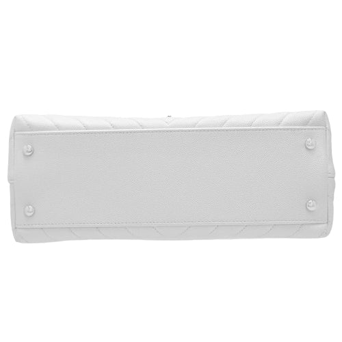 Chevron Top Handle Chain Shoulder Bag, Caviar Skin, White, Coco Handle, 2-Way (shoulder or crossbody)