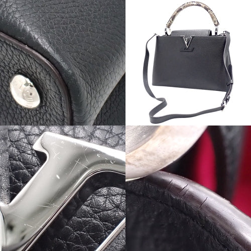 Capucine MM, Python, Triomphe Leather, Noir, N92800 (currently in production as of January 2024), 2-way shoulder bag, can be worn on the shoulder or crossbody.