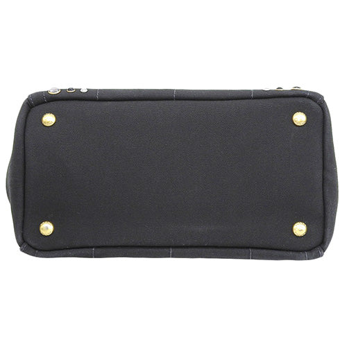 Fendi Canapa tote bag in canvas, Nero (black). 1BG439. Features jeweled studs and can be carried as a tote or shoulder bag.