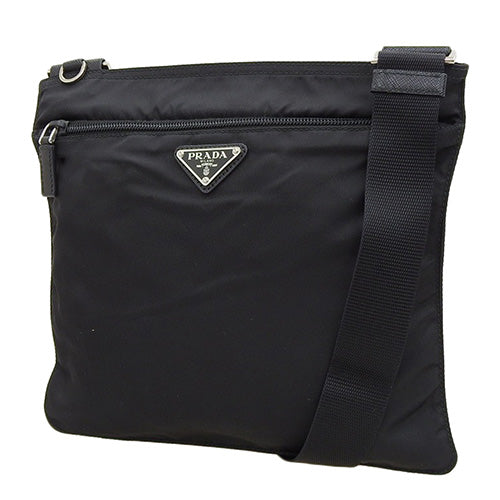 Logo Plate Square Shoulder Bag, Nylon, Black, Shoulder Bag, Crossbody Bag