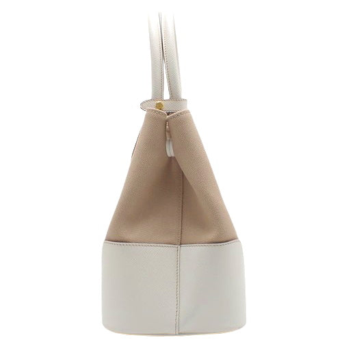 CANAPA (Kana-pa) Canvas and Saffiano Leather 2-way Shoulder Bag, Tote Bag, Color: Corda + Bianco, Model: BN2887