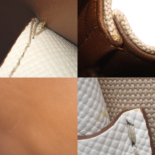 CANAPA (Kana-pa) Canvas and Saffiano Leather 2-way Shoulder Bag, Tote Bag, Color: Corda + Bianco, Model: BN2887