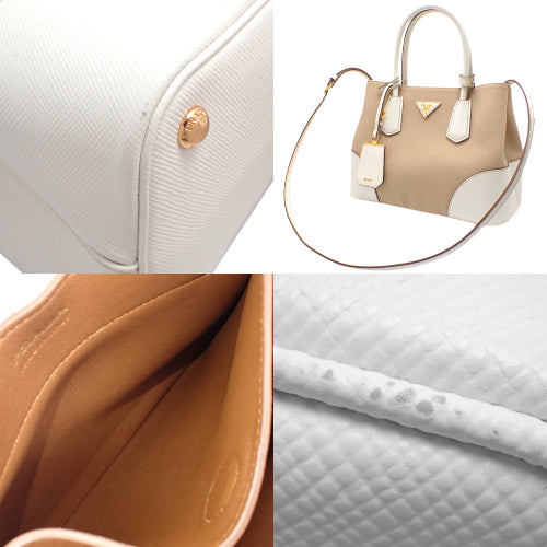 CANAPA (Kana-pa) Canvas and Saffiano Leather 2-way Shoulder Bag, Tote Bag, Color: Corda + Bianco, Model: BN2887