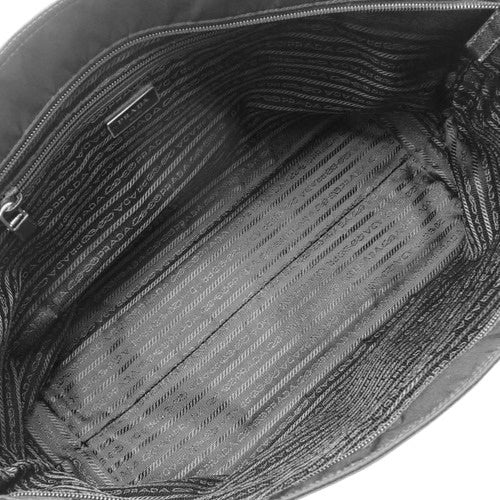Tessuto Tote Bag, Handbag, Shopping Bag with Triangle Logo, Nylon and Saffiano Leather, NERO, BR4339
