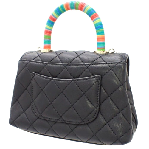 Matelasse Coco Handle XXS Lambskin Black Multicolor Rainbow AS2215 2-way Shoulder Bag, can be worn as a shoulder bag or crossbody bag.