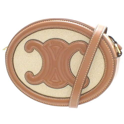 Oval Bag, Cuir Triomphe, Calfskin, Textile, Natural/Tan, 198602EFL.02NT (Current as of January 2024), Shoulder Bag, Pochette, Mini Bag