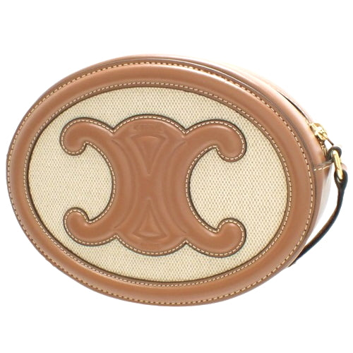 Oval Bag, Cuir Triomphe, Calfskin, Textile, Natural/Tan, 198602EFL.02NT (Current as of January 2024), Shoulder Bag, Pochette, Mini Bag