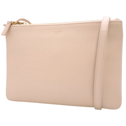 Trio Small Leather Pouch in Pink Beige - Shoulder Bag & Crossbody Bag