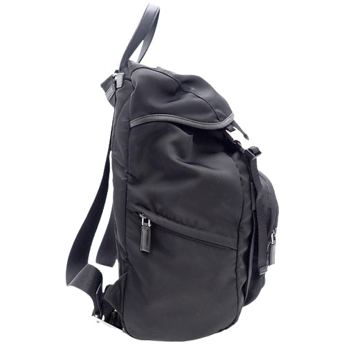 Re-Nylon Backpack, Nylon and Saffiano Leather, Black, 1BZ039_RV44_F0002, Shoulder Bag, Backpack