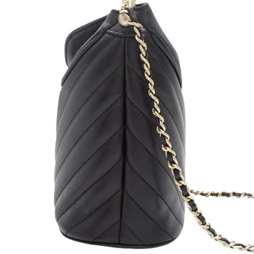 Chevron Coco Handle V-Stitch Bag, Lambskin, Black, 2-Way, Chain Shoulder, Shoulder Bag, Crossbody Bag