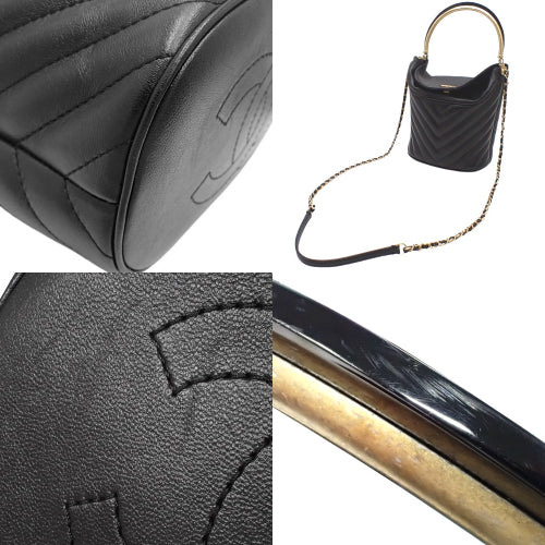 Chevron Coco Handle V-Stitch Bag, Lambskin, Black, 2-Way, Chain Shoulder, Shoulder Bag, Crossbody Bag