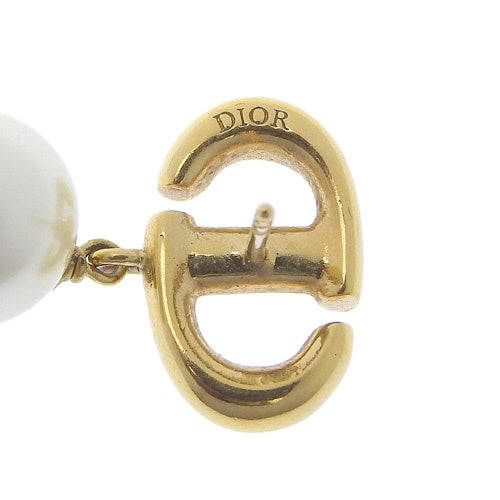 CD Logo Pearl Earrings, Metal (GP), Fake Pearl, Accessory, Jewelry, Swing.