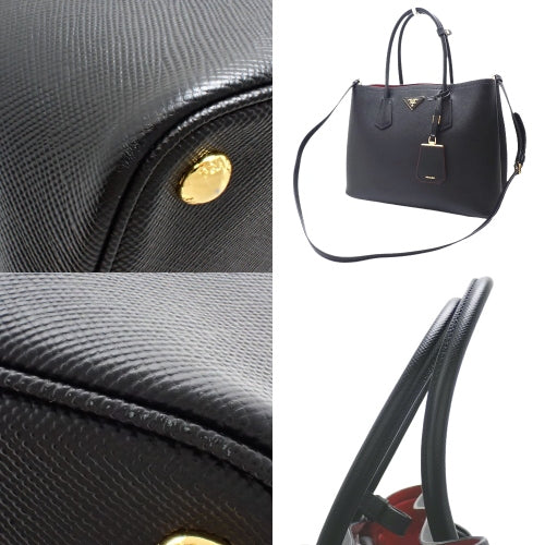 Double Bag, Saffiano Leather, NERO (Black), B2756T, 2-Way Shoulder/Top Handle Tote