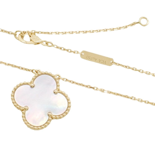 Magic Alhambra Mother of Pearl Pendant (VCAR041300) in 18K Pink Gold with Warranty. Features a shell and four-leaf clover.