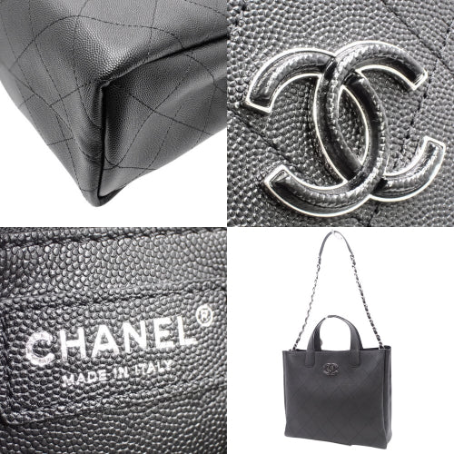 Matelasse Large Shopping Bag, Caviar Skin, Black, 2-Way Handbag/Shoulder Bag