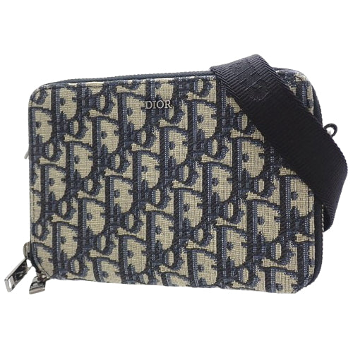 Dior Oblique Jacquard Leather Pouch, Beige, Blue, Black, 2OBBC119YSE_H05E (currently available as of April 2024), Shoulder Bag, Crossbody Bag