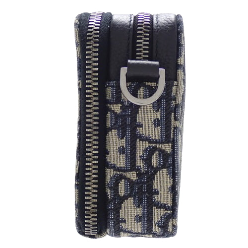 Dior Oblique Jacquard Leather Pouch, Beige, Blue, Black, 2OBBC119YSE_H05E (currently available as of April 2024), Shoulder Bag, Crossbody Bag