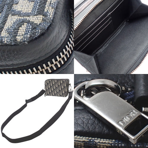 Dior Oblique Jacquard Leather Pouch, Beige, Blue, Black, 2OBBC119YSE_H05E (currently available as of April 2024), Shoulder Bag, Crossbody Bag