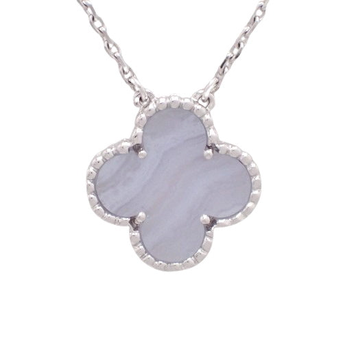 Vintage Alhambra Pendant with Chalcedony (VCARD34900) (Current as of May 2024) in 18K White Gold (WG) with Warranty.