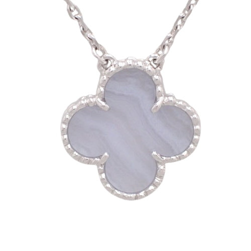 Vintage Alhambra Pendant with Chalcedony (VCARD34900) (Current as of May 2024) in 18K White Gold (WG) with Warranty.